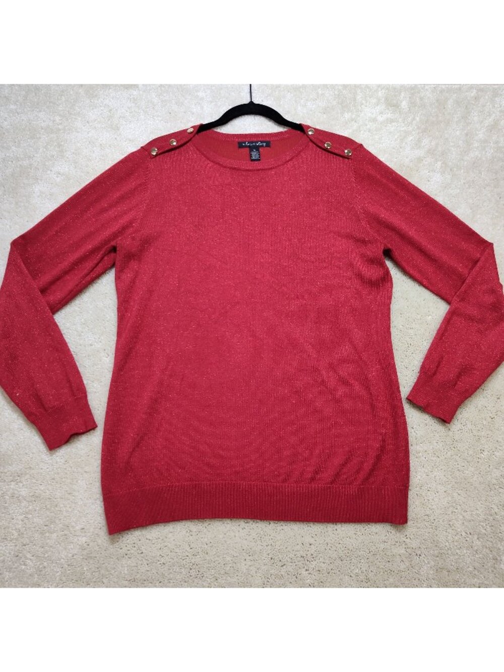 A Love Story Shoulder Button Crewneck Sweater Metallic Knit Pullover Women's XL